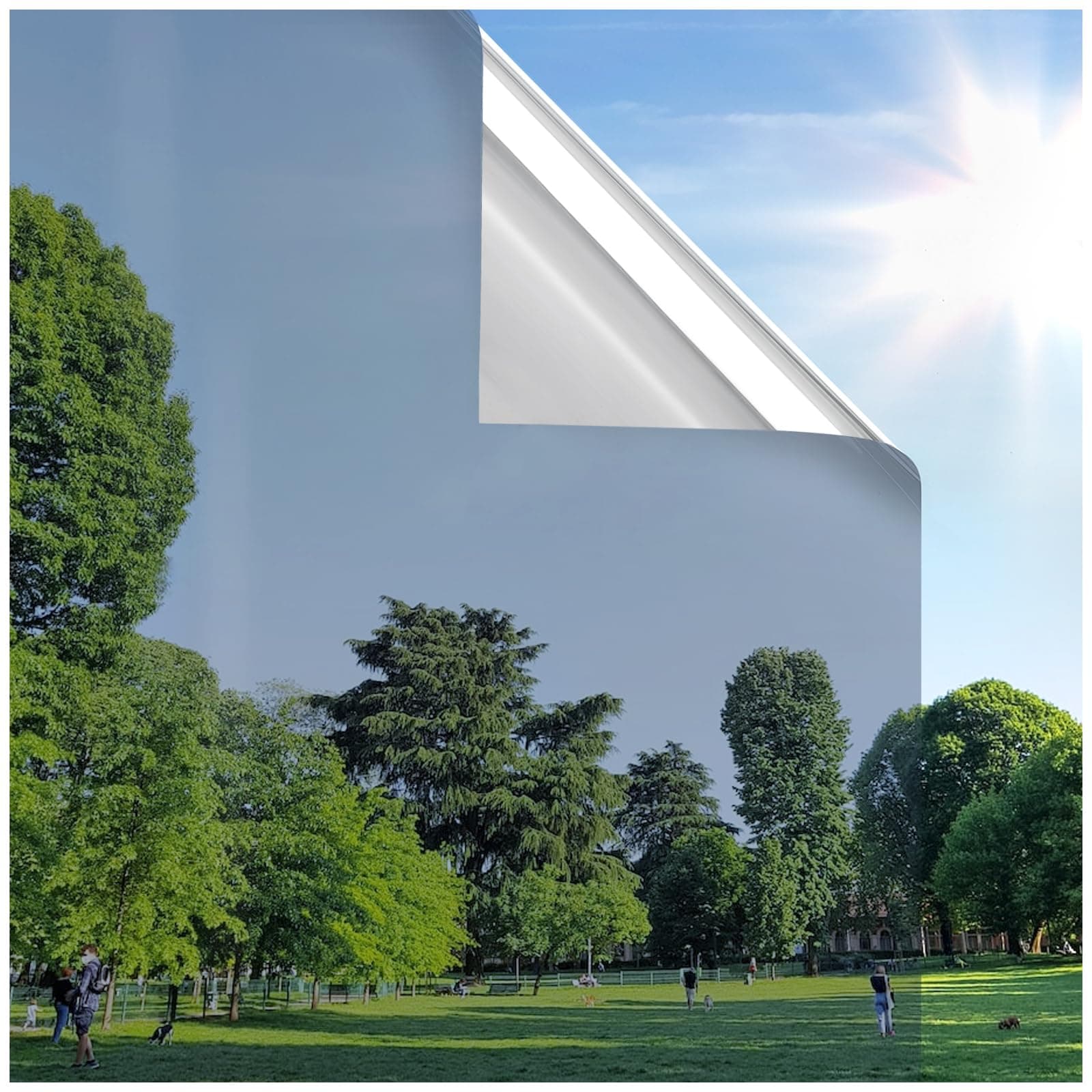 rabbitgoo Film Miroir pour Fenetre sans Tain, Film Anti Chaleur Anti UV, Electrostatique, sans Colle, Protection de la Vie Privée, Brise Vue Fenetre pour Maison Bureau Magasin, 44.5x200cm Argenté