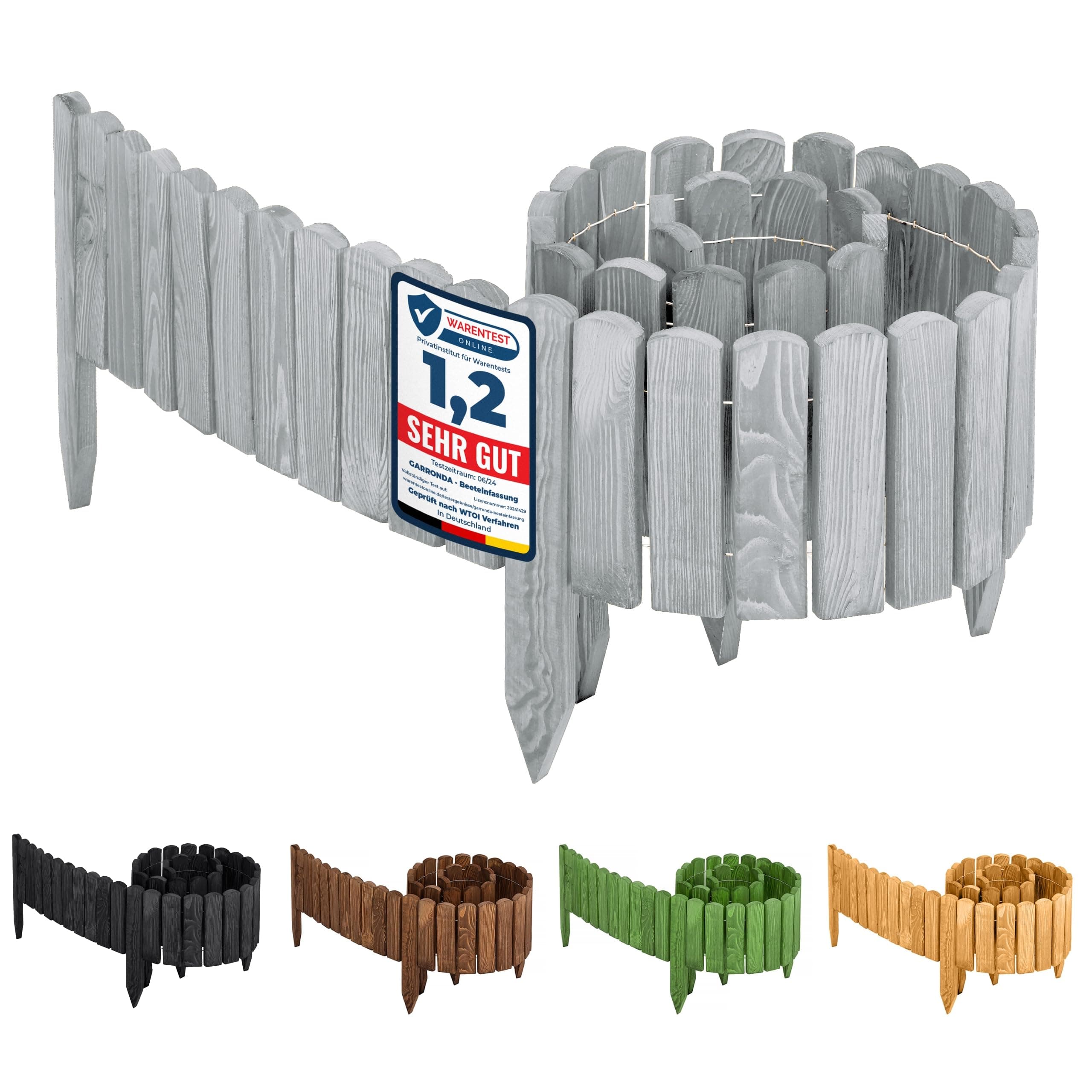 Garronda Valla Jardín Exterior Madera Flexible 40 x 200 cm - Bordura Tipo Rollborder para Delimitar Césped y Parterres Empalizada Impregnada Recortable y Fácil de Clavar GD-0046 (Gris)