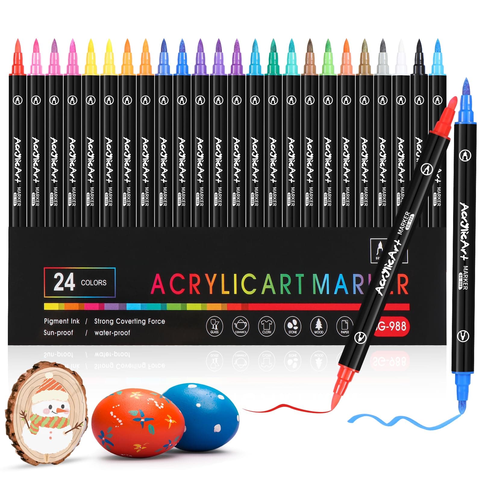 Diboniur 24 Colori Pennarelli Acrilici Doppia Punta, Punta Fine Pennello e Punta Media Set Pennarelli, Acrylic Marker Ad Acqua per Dipingere Sassi, Colorazione, Legno, Vetro, Tessuti, Pittura