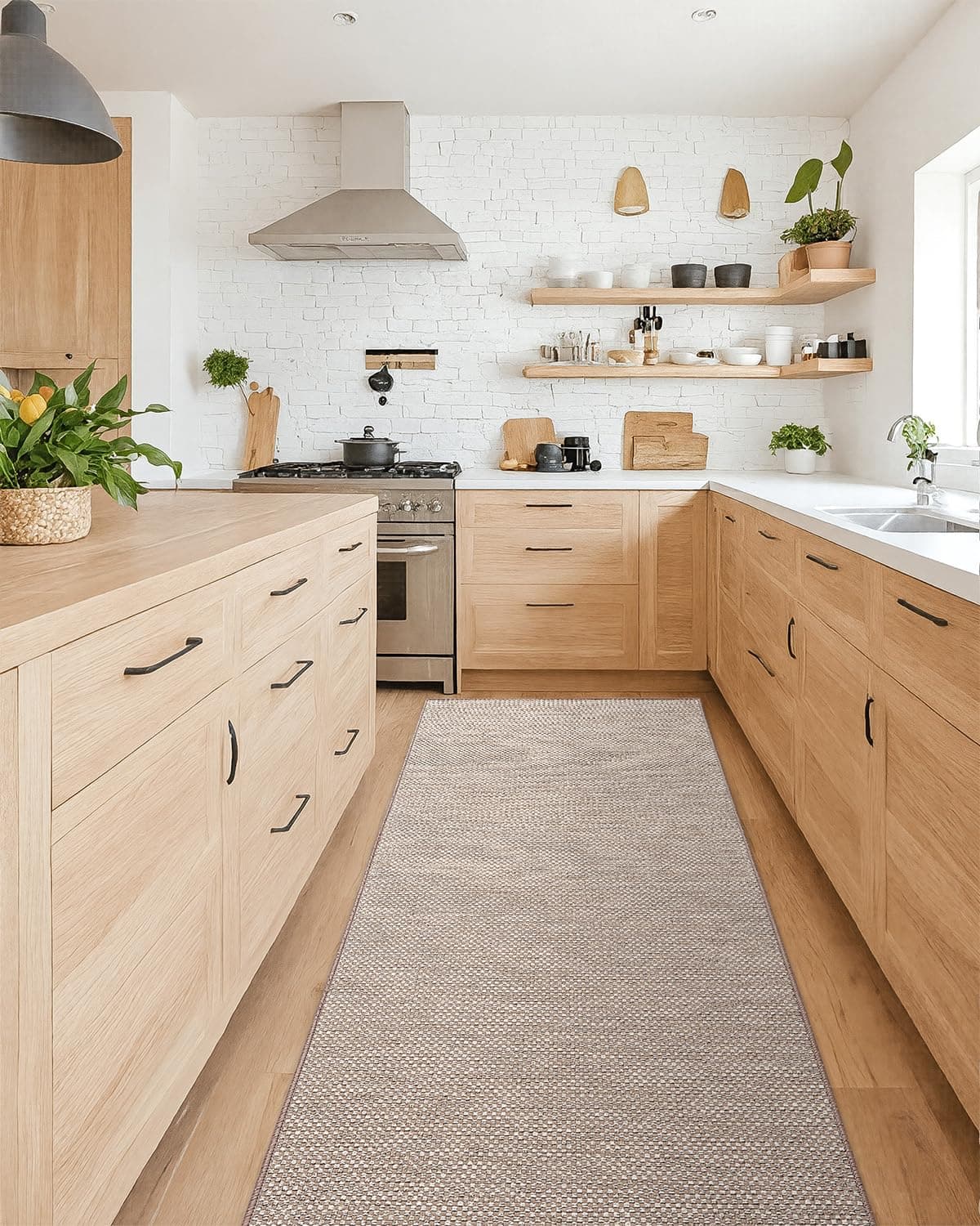 Color&Geometry Alfombras de Cocina Antideslizantes Lavables 71x365cm, Alfombras Delgadas Tejidas de Cocina de 4mm, Alfombra de Suelo Absorbentes para Delante del Fregadero, Pasillo, Beige