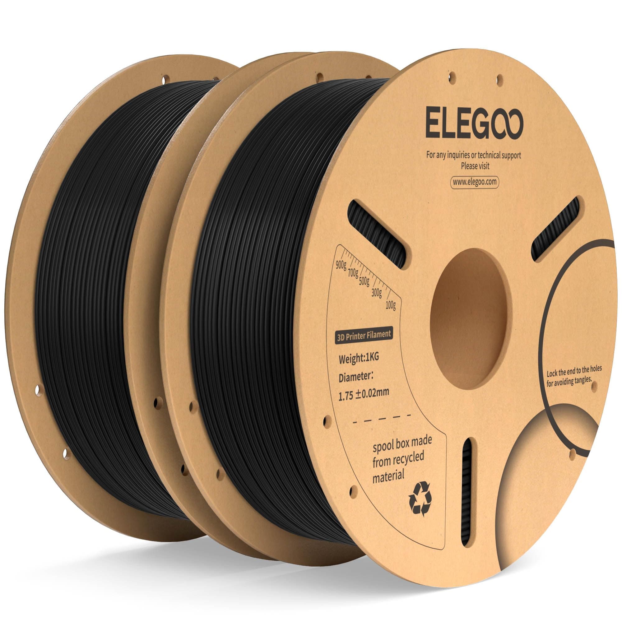 ELEGOO Filamento PLA+ 1.75 2KG Negro, Precisión Dimensional +/- 0.02mm, Carrete Filamento para Mayoría Impresoras 3D