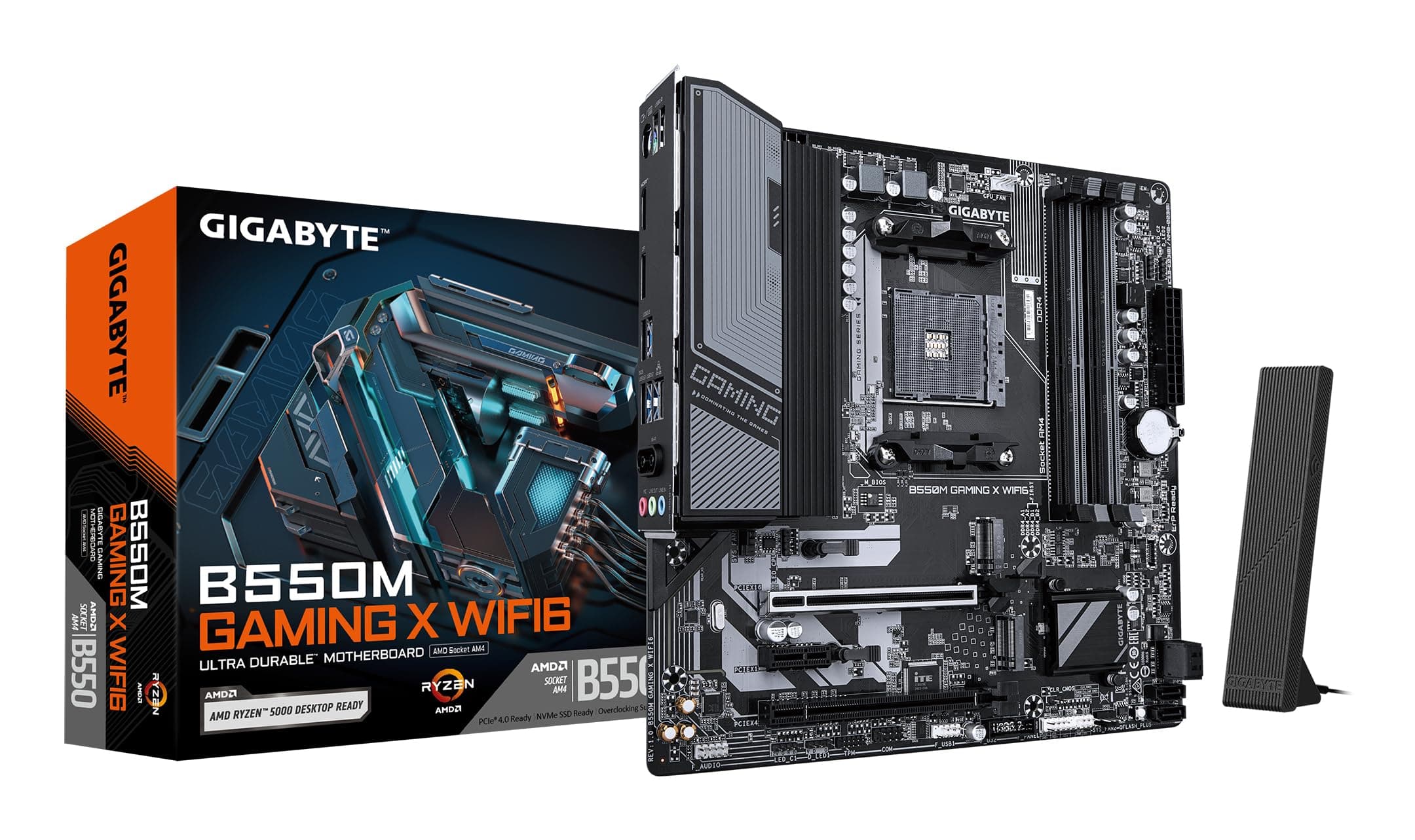 GIGABYTE B550M Gaming X WIFI6 Carte mère - Processeurs AMD Ryzen 5000, VRM 5+3 Phases, jusqu'à 3200 MHz DDR4, 1x M.2 PCIe 4.0 + 1x M.2 PCIe 3.0, Wi-FI 6, LAN 1 GbE, USB 3.2 Gen 1