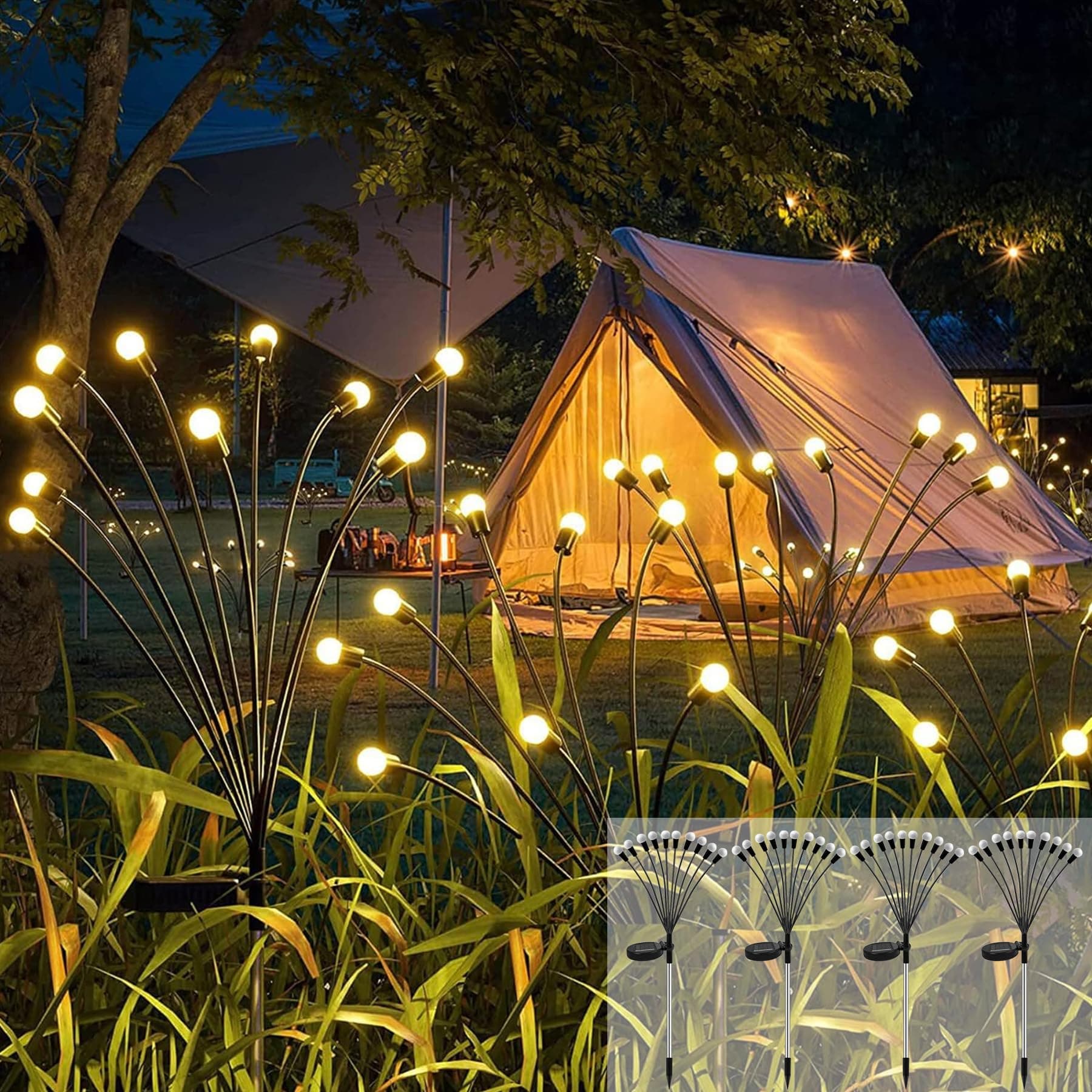 Cnulenzt Catena luminosa solare,10LED Lampada solare lucciola,4 Pezzi Luci Solari Esterno impermeabili, per Giardino,Patio,Cortili,Balcone Decorativo(Bianco Caldo)