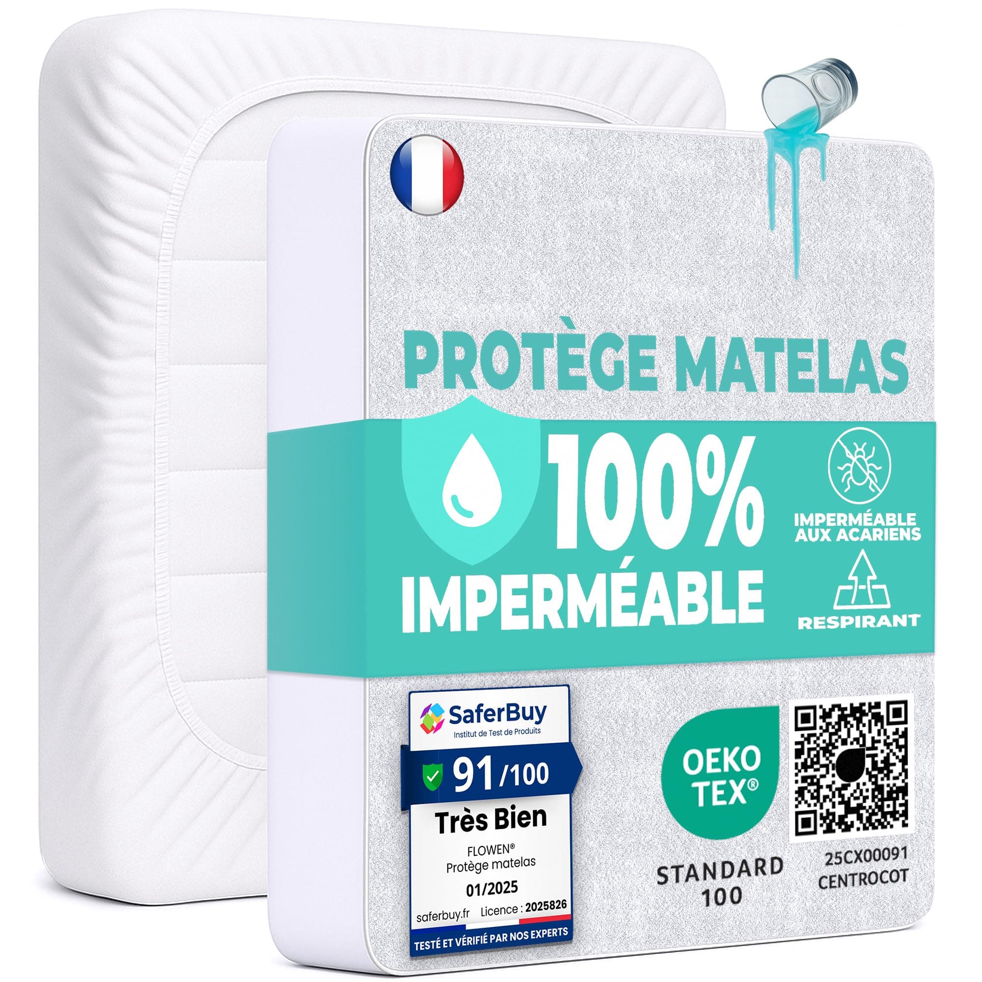 Flowen Protège Matelas 120x190 cm Alèse Impermeable Drap Housse en Coton et Microfibre Protection Lit pour Adulte et Bebe Alaise pour Incontinence Anti-Acarien Couvre-Matelas Pipi Lavable en Machine