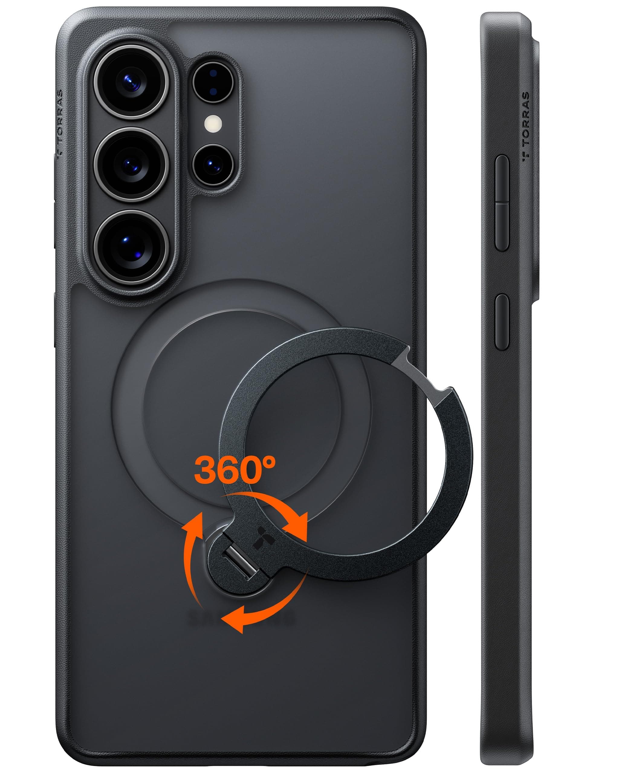 TORRAS Ostand Q3 Spin für Samsung Galaxy S26 Ultra Hülle (360° Langlebig Ständer für Magsafe) TOP Militärschutz Stoßfest Kratzfeste Matt Dünn Handyhülle Samsung S26 Ultra Case Schutzhülle Schwarz