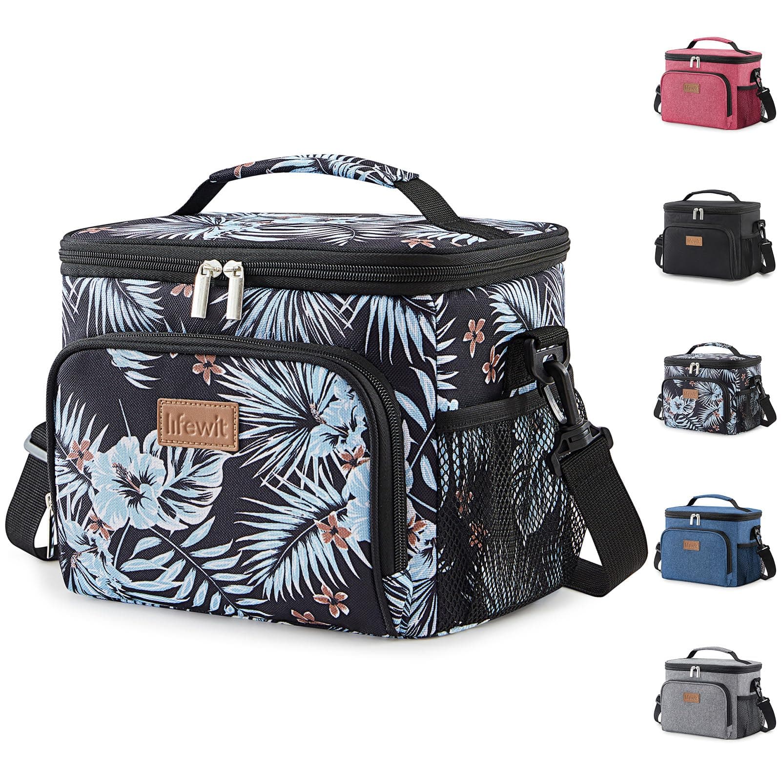 Lifewit Isolierte Kühltasche, Wiederverwendbare Lunchtasche, Tragbare Kühlbox auslaufsicher, Tragetasche mit verstellbarem Schulterriemen für Erwachsene für Arbeit/Picknick, Blume, 9L 12 Dosen