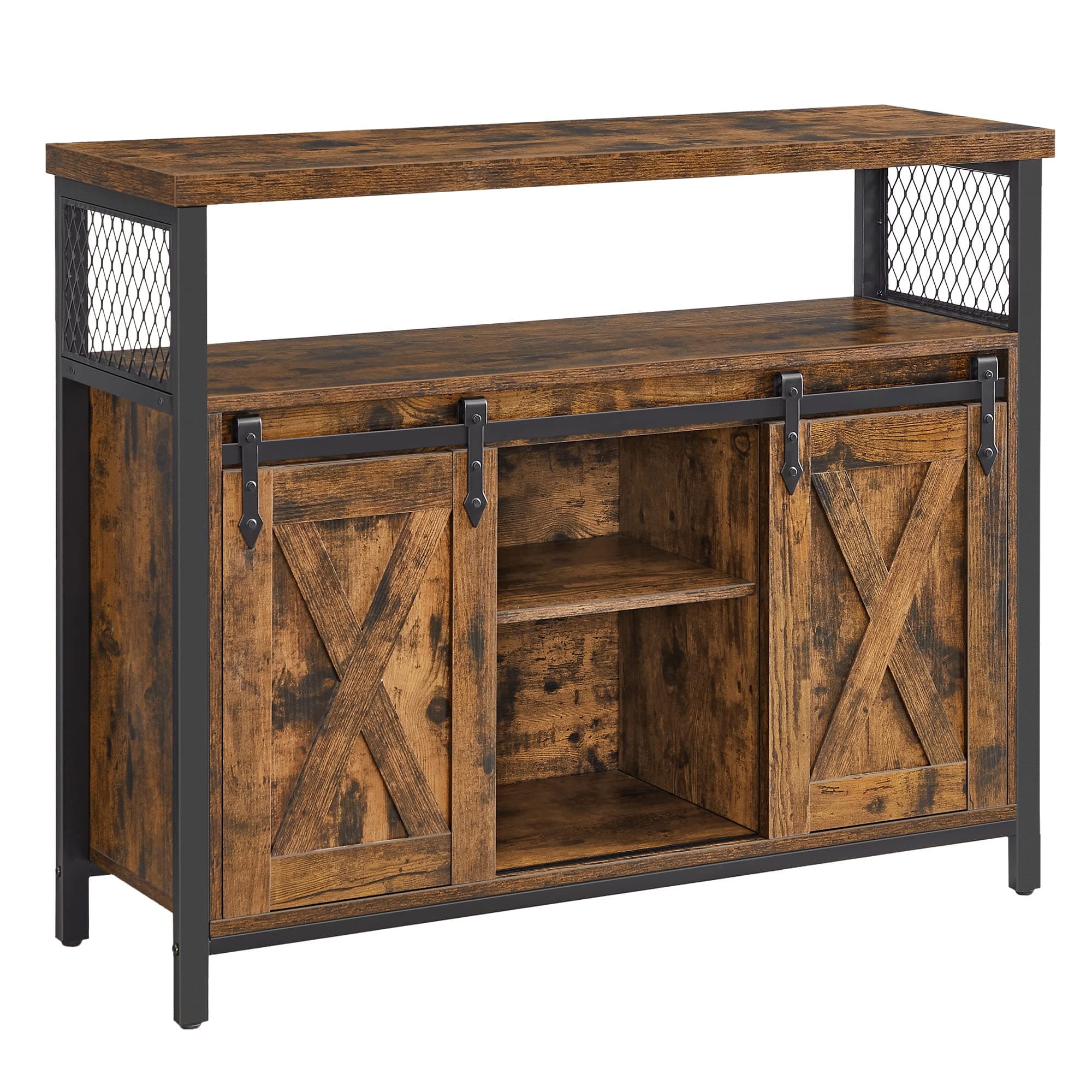 VASAGLE Meuble de Rangement, Buffet Cuisine, Commode, avec 2 Portes Coulissantes, 33 x 100 x 80 cm, Étagères Réglables, pour Salon, Marron Rustique et Noir d'encre LSC092B01