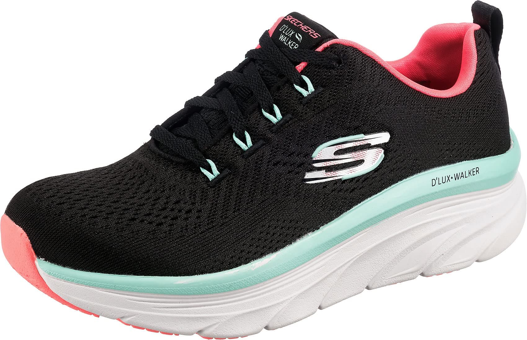 Skechers D'LUX WALKER FRESH FINESSE, Zapatillas para Mujer, Black Mesh/Mint Trim, 39 EU