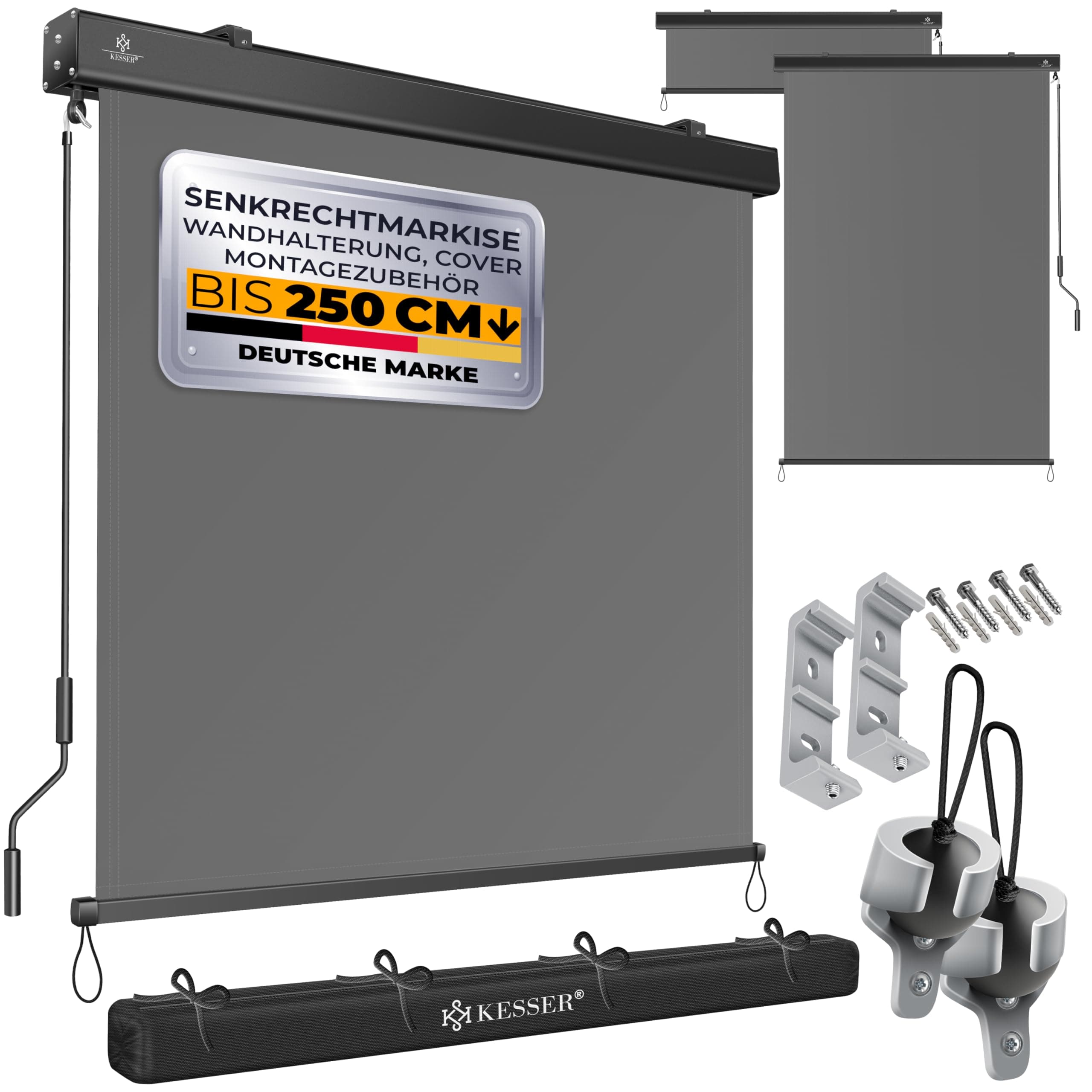 KESSER® Senkrechtmarkise 180x250cm Außenrollo Handkurbelmechanismus Balkonrollo Sonnen-und Sichtschutz Beschattung Sonnenschutz mit Kurbel Markisenkasten Balkon & Terrasse inkl Montageset & Abdeckung