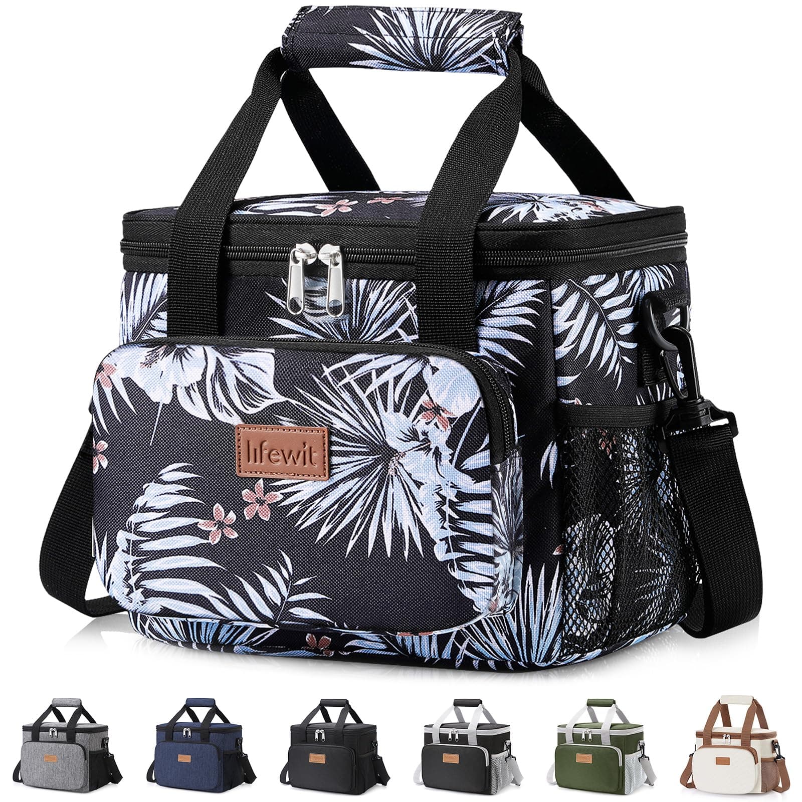 Lifewit 9L 12 Dosen Kühltasche klein unterwegs, Isolierte Cooler Bag Lunchtasche faltbar für Herren und Damen, wasserdichte Thermotasche Umhänge für Essen, Bier, Arbeit, Strand, Reise, Blumig Tot
