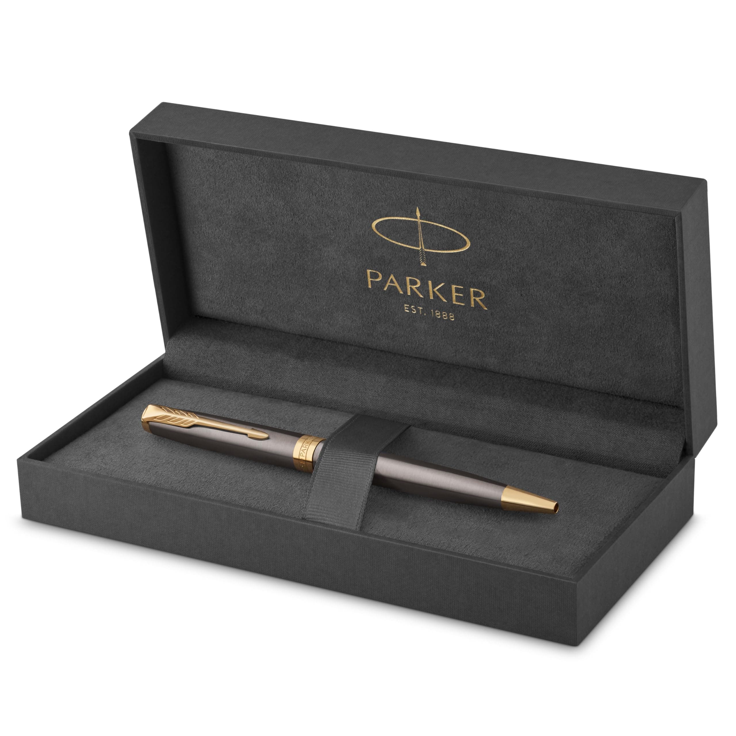 Parker Sonnet Bolígrafo | lacado gris con adornos dorados | punta media | estuche de regalo