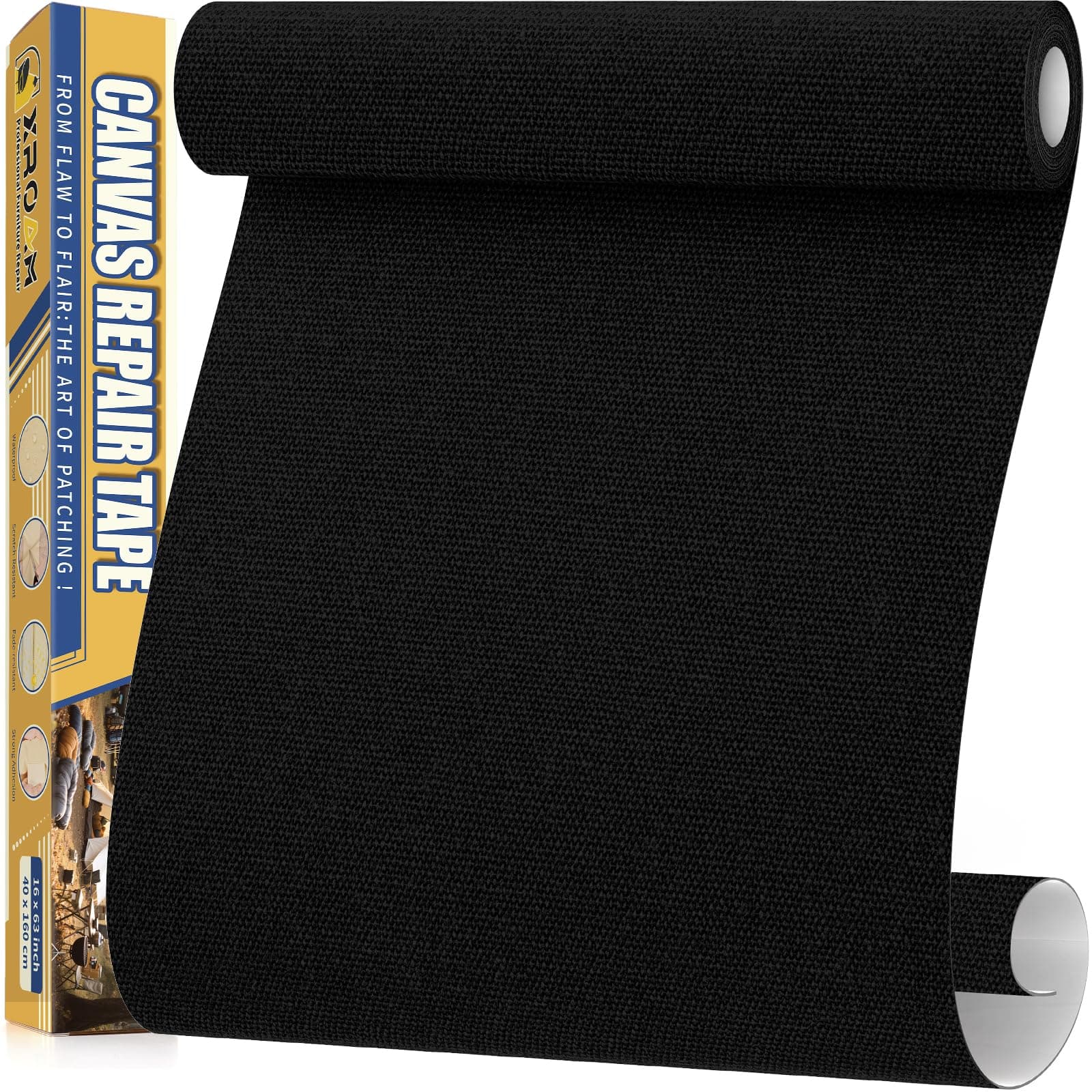 Toppe Adesive per Tessuti Nero, 40x160cm Tessuto Adesivo per Riparazione di Tela, Toppa Adesiva per Tessuti, Impermeabile Patch Adesiva Tessuto per Divani, Tende, Sedili Auto, Tend Parasole