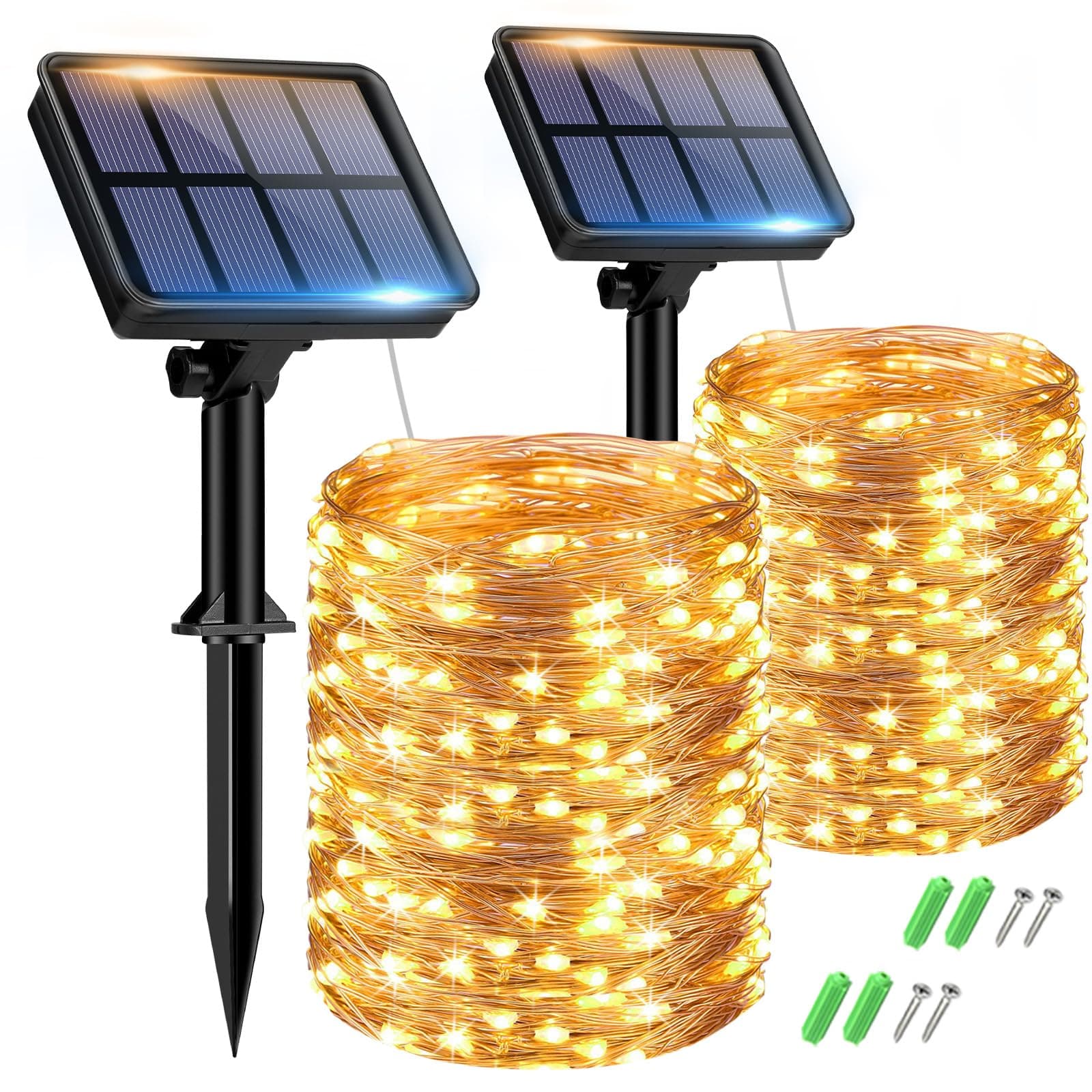 btfarm 2 Paquete Guirnaldas Luces Exterior Solar, Totalmente 30M 300 LED, 8 Modos Cadena de Luces Decoracion para Terraza, Fiestas, Bodas, Patio, Jardines (Blanco Calido)
