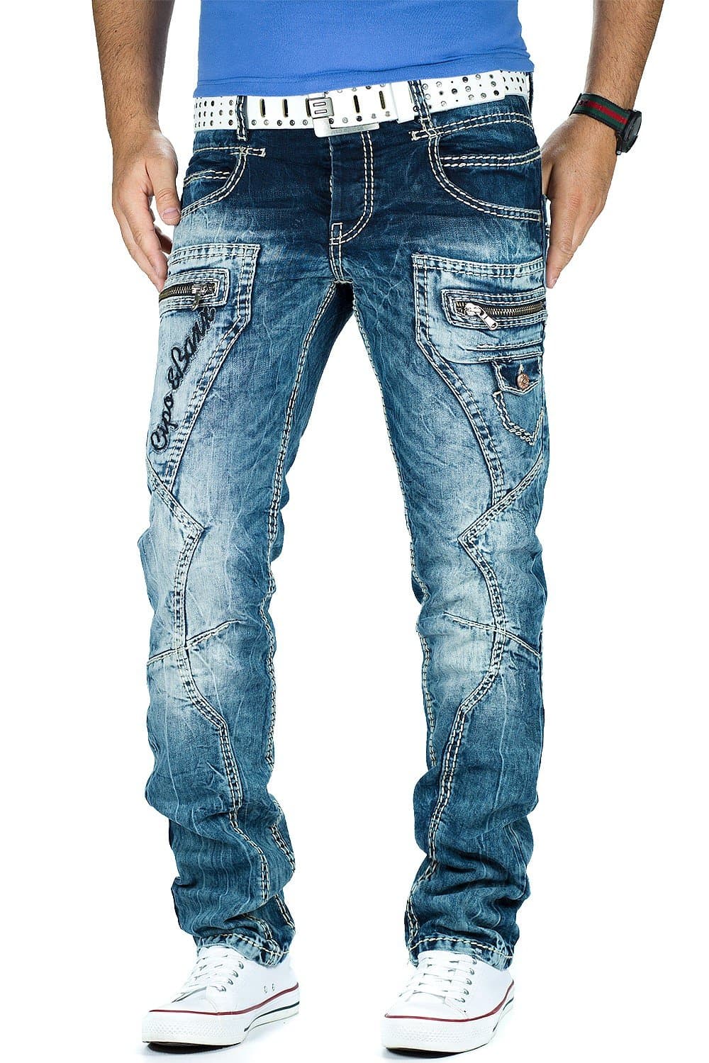 Cipo & Baxx Herren Jeans – Stylische Denim-Mode mit einzigartigem Design | hohem markanten Details | Regular & Slim Fit, Biker & Cargo Look | Stonewashed & Used-Effekte für Männer