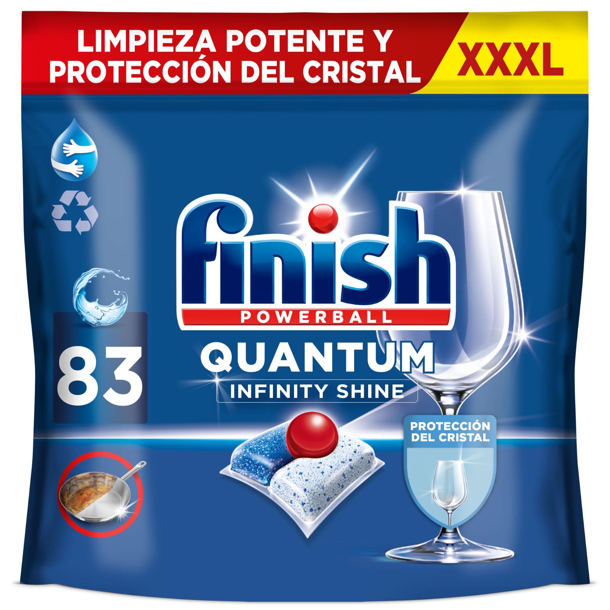 Finish Powerball Quantum Infinity Shine Pastillas para el Lavavajillas, limpieza potente y protección del cristal, 83 pastillas