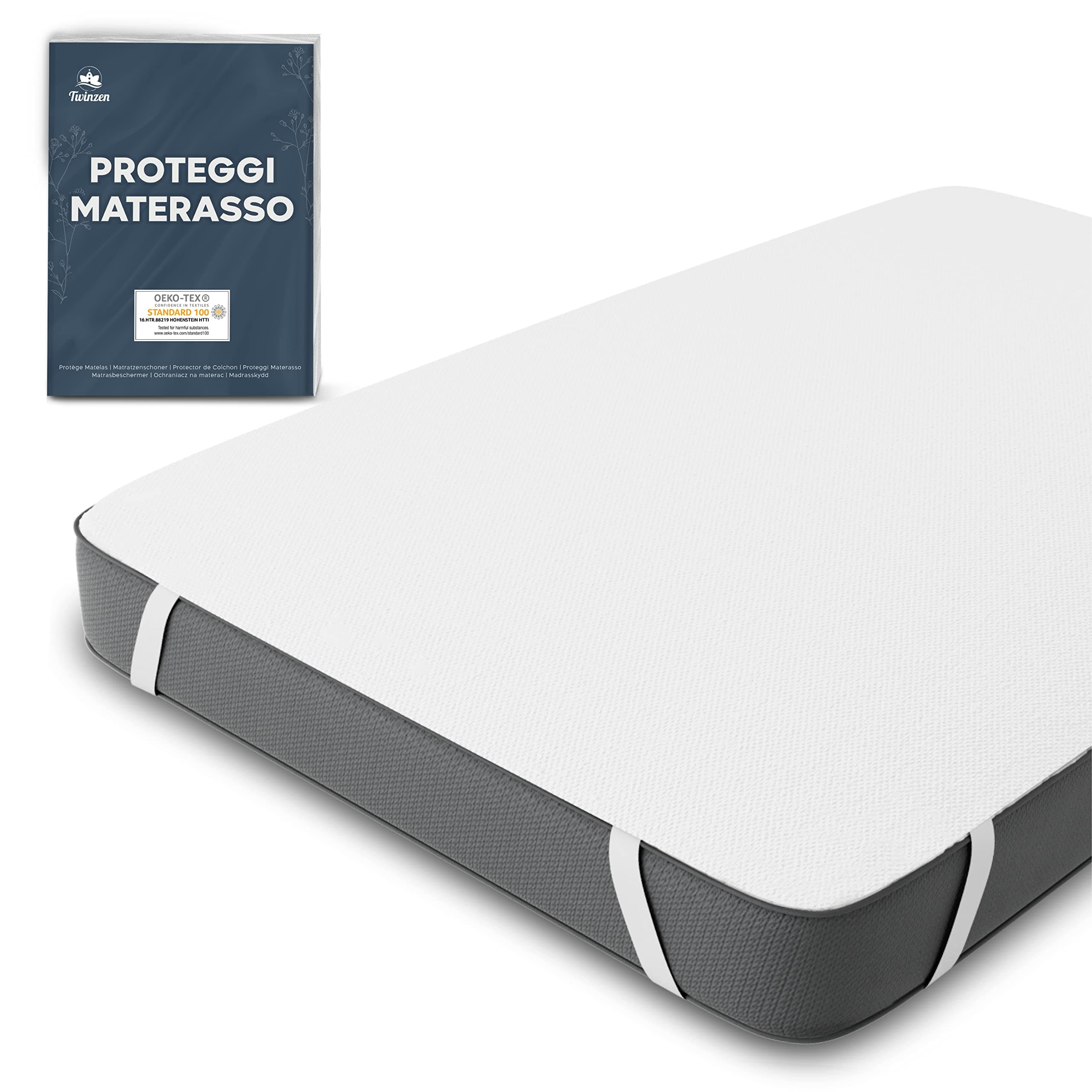 Twinzen - Coprimaterasso Singolo Impermeabile 80x190 cm Certificato Oeko TEX - Proteggi Materasso 80x190 in Cotone Traspirante con 4 Angoli Elasticizzati