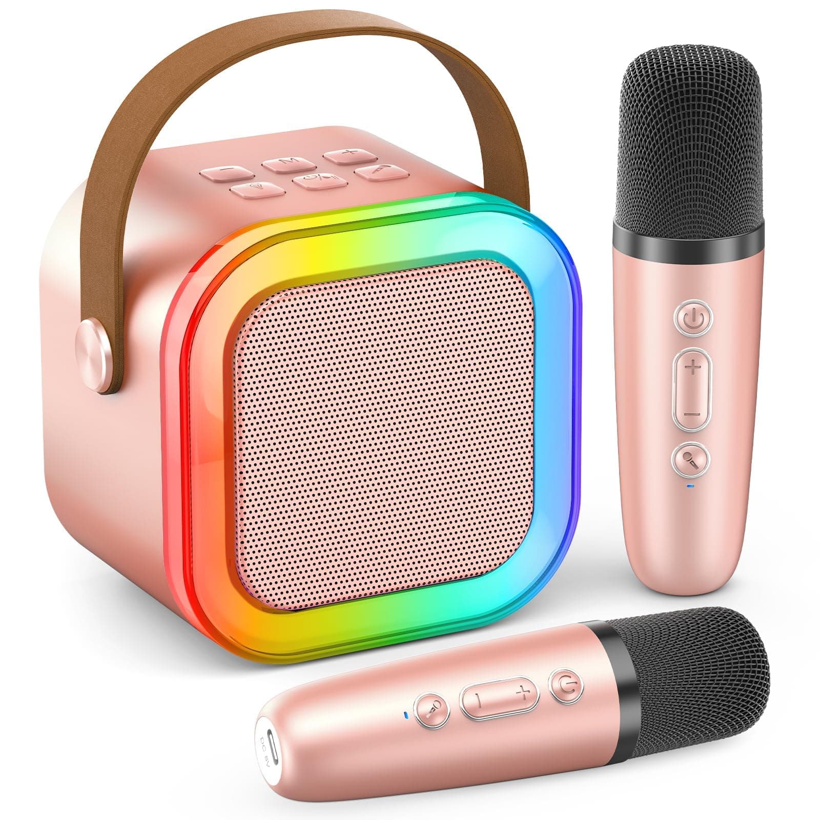 Ankuka Microfono Bambini Karaoke con Microfono per Bambini 4 5 6 7 8 9 Anni, Microfono Karaoke Bluetooth con Effeti Cambia Voce, Giochi Bambini Regalo Bambini per Compleanno Natale(Oro Rosa)