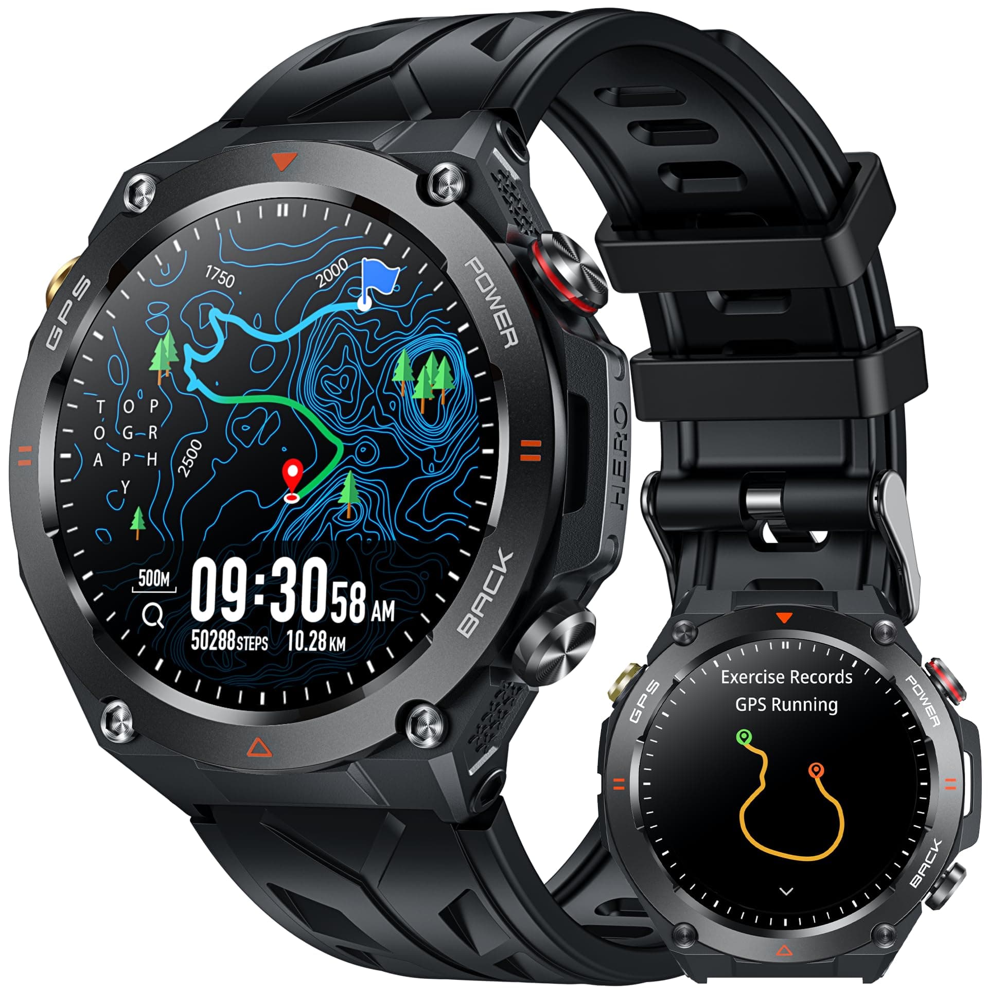 Reloj Inteligente Hombre Smartwatch con GPS: 1.45" Smart watch con Llamadas Bluetooth Brújula Altura Presión Atmosférica 650mAh Digital Watch con SpO2 Sueño Podómetro 100+ Deportivos para Android iOS