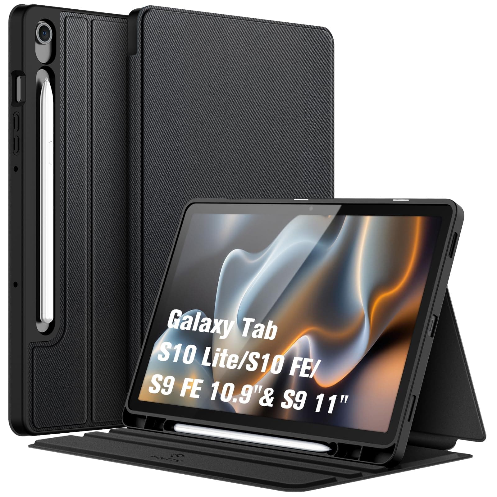 Fintie Hülle für Samsung Galaxy Tab S10 Lite/S10 FE 10.9" 2025/S9 FE 10.9"/S9 11" mit S Pen Halter, Slim TPU Folio Tablet Schutzhülle mit Standfunktion, Schwarz