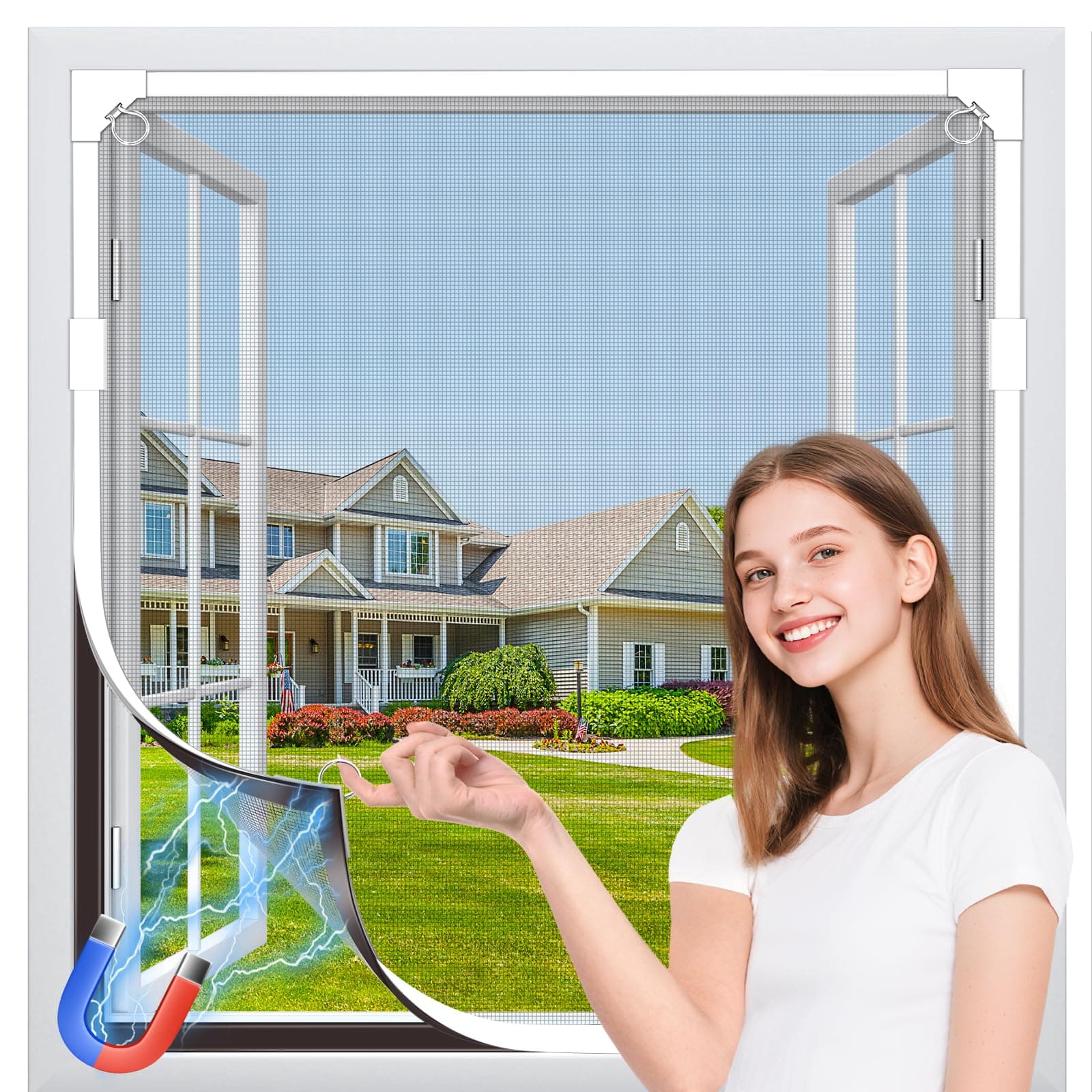 MLEJU Mosquitera Ventana Magnética, 100x100 cm Fibra de Vidrio Premium, Protección Antimosquitos, Fácil Instalación Sin Taladrar, Ajustable Mosquitera Magnetica para Ventana Correderas