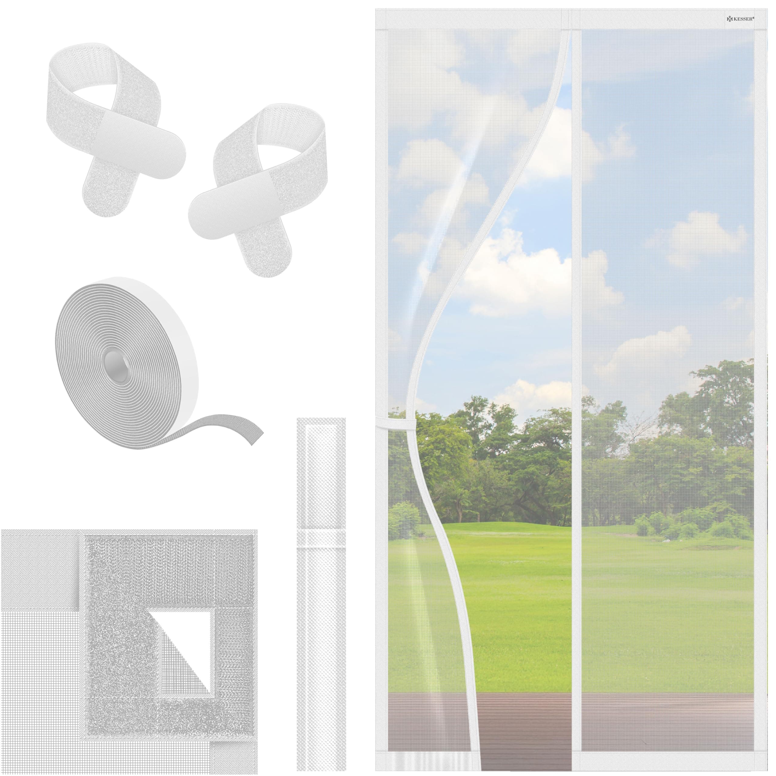 KESSER® Fliegengitter Tür Magnetisch, 100x220cm Insektenschutz Balkontür & Terrassentür, Mückenschutz Selbstschließend, ohne Bohren mit Klett, Reißfest, Luftdurchlässig, Haustierfreundlich, Weiß
