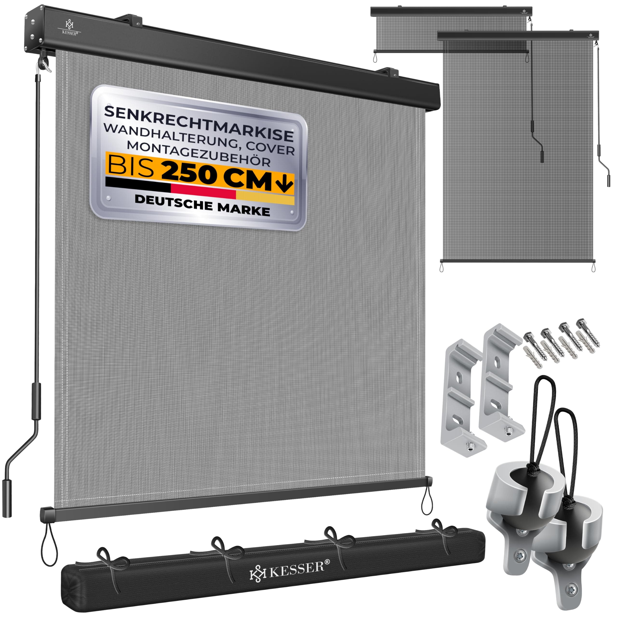 KESSER® Senkrechtmarkise 180x250cm Außenrollo Handkurbelmechanismus Balkonrollo Sonnen-und Sichtschutz Beschattung Sonnenschutz mit Kurbel Markisenkasten Balkon & Terrasse inkl Montageset & Abdeckung