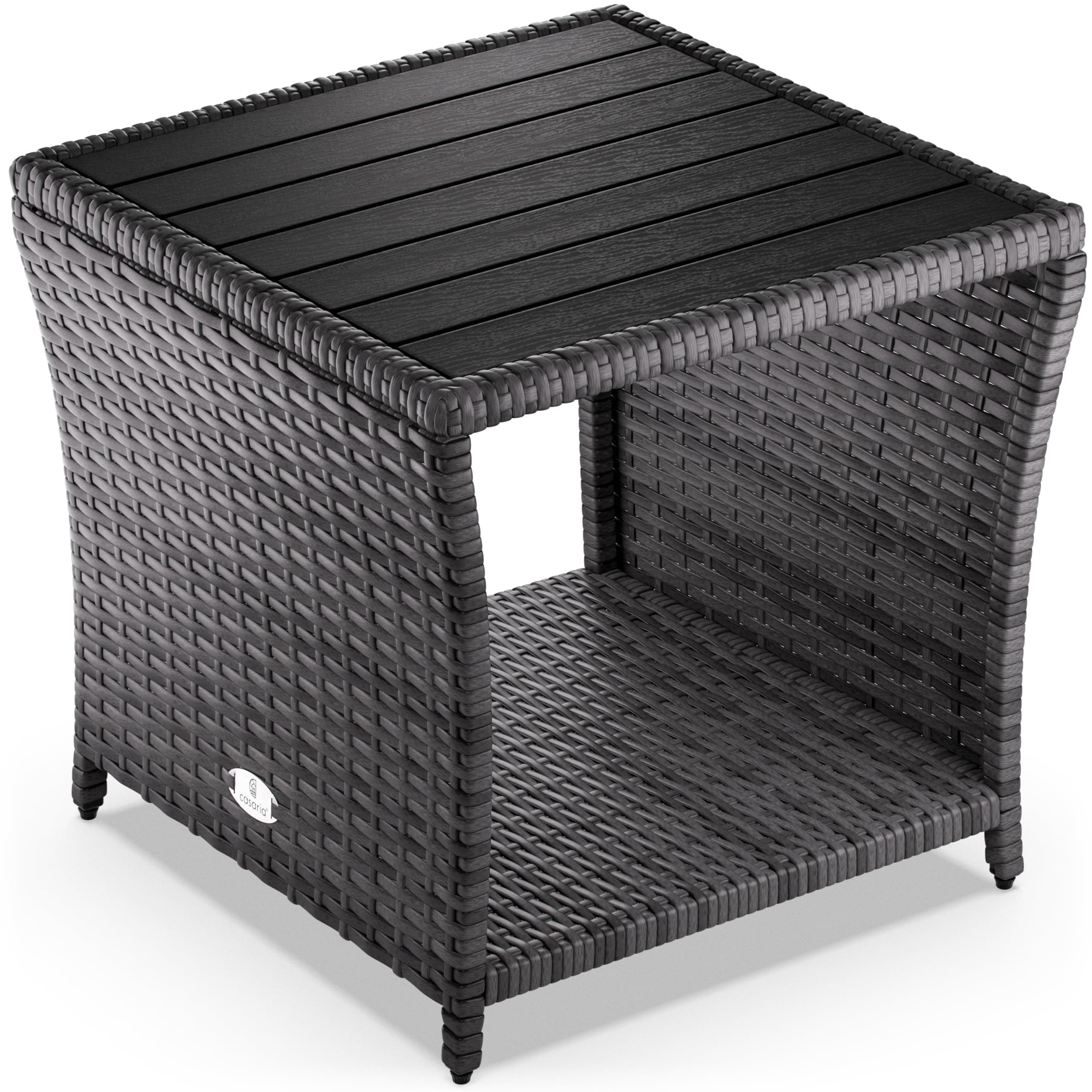 Casaria® Polyrattan Beistelltisch mit WPC Tischplatte 45x45x40 cm 80 kg Belastbarkeit Wetterfest Outdoor Garten Terrasse Balkon Tisch Gartenmöbel Grau