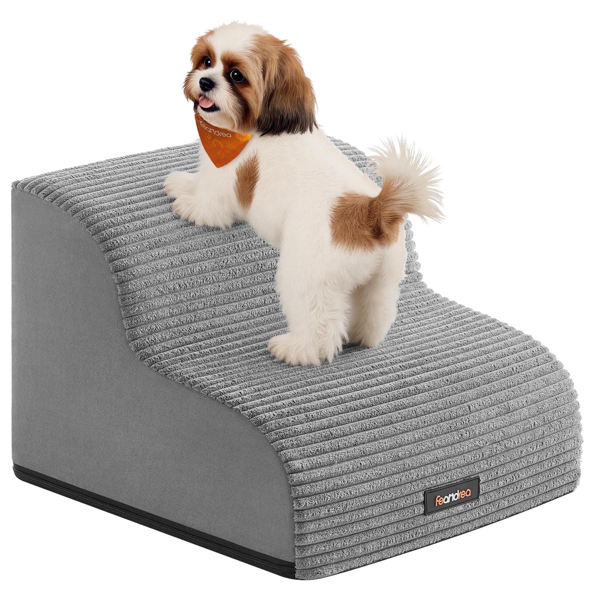 Feandrea Scala a 2 Gradini per Cani, Pendenza per Letto, Divano, Scaletta per Animali Domestici Impermeabile e Antiscivolo, Copertura Sfoderabile e Lavabile, Maniglia, Grigio Tortora PPS002G01