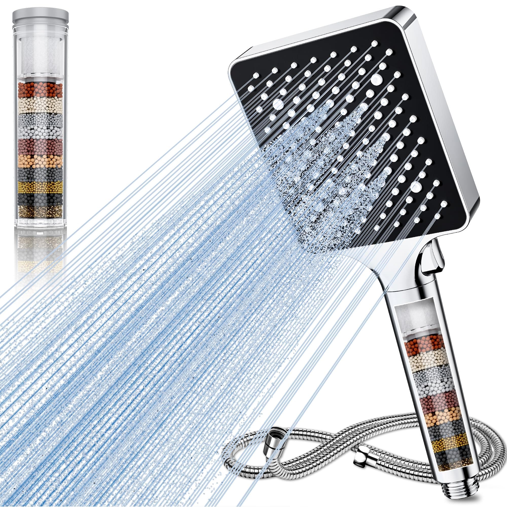 Magichome Cabezal de ducha de filtro de alta presión de 25 etapas con manguera de 1,5 m y 6 modos, elimina el cloro residual del agua dura, ideal para el cuidado de la piel seca y el cabello