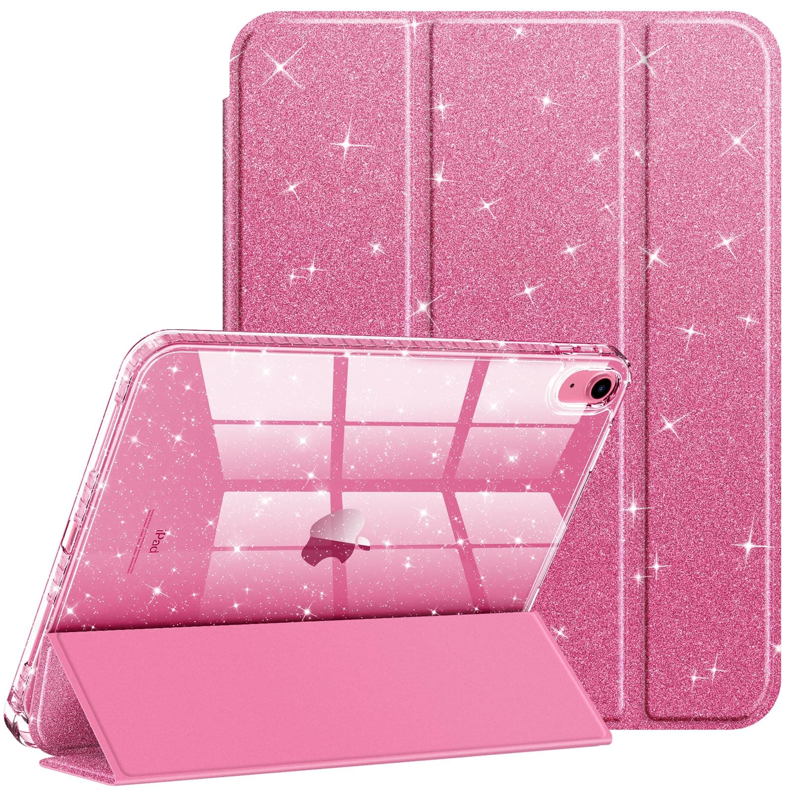 Fintie Glitzer Hülle für iPad 11./10. Generation (2025/2022 A16 Chip) mit Stifthalter - Transparente Dünne Schutzhülle, Stoßfest & Glitzer Klar Rückseite für Mädchen/Kinder, Rosa