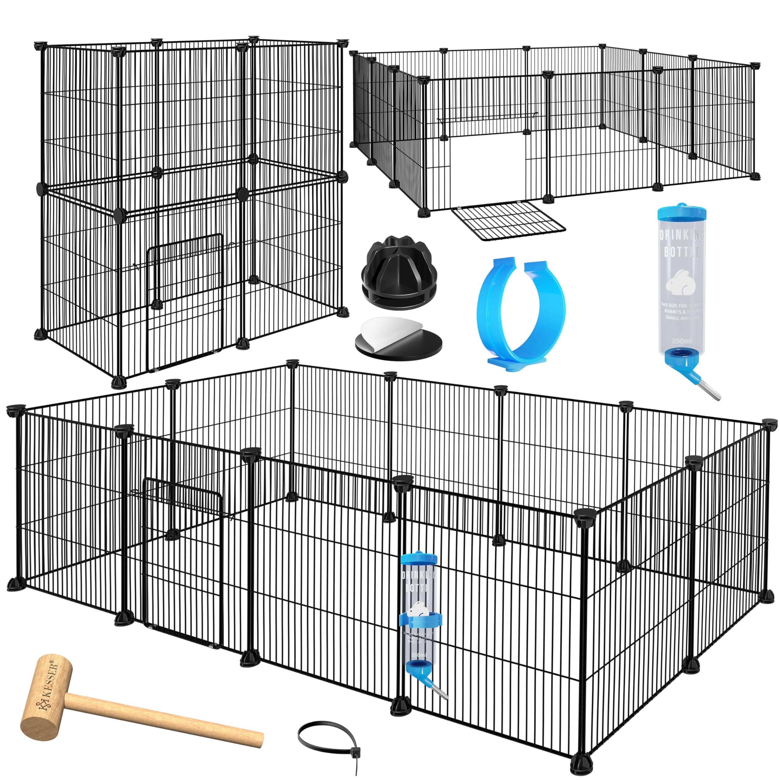 KESSER® Freigehege Gittergehege für Kaninchen aus Metallgitter XXL Kleintiergehege Meerschweinchen Gehege Freilauf, Kleintierkäfig Laufgitter Hasenstall für Innen/draußen, inkl. Komplettset & Flasche
