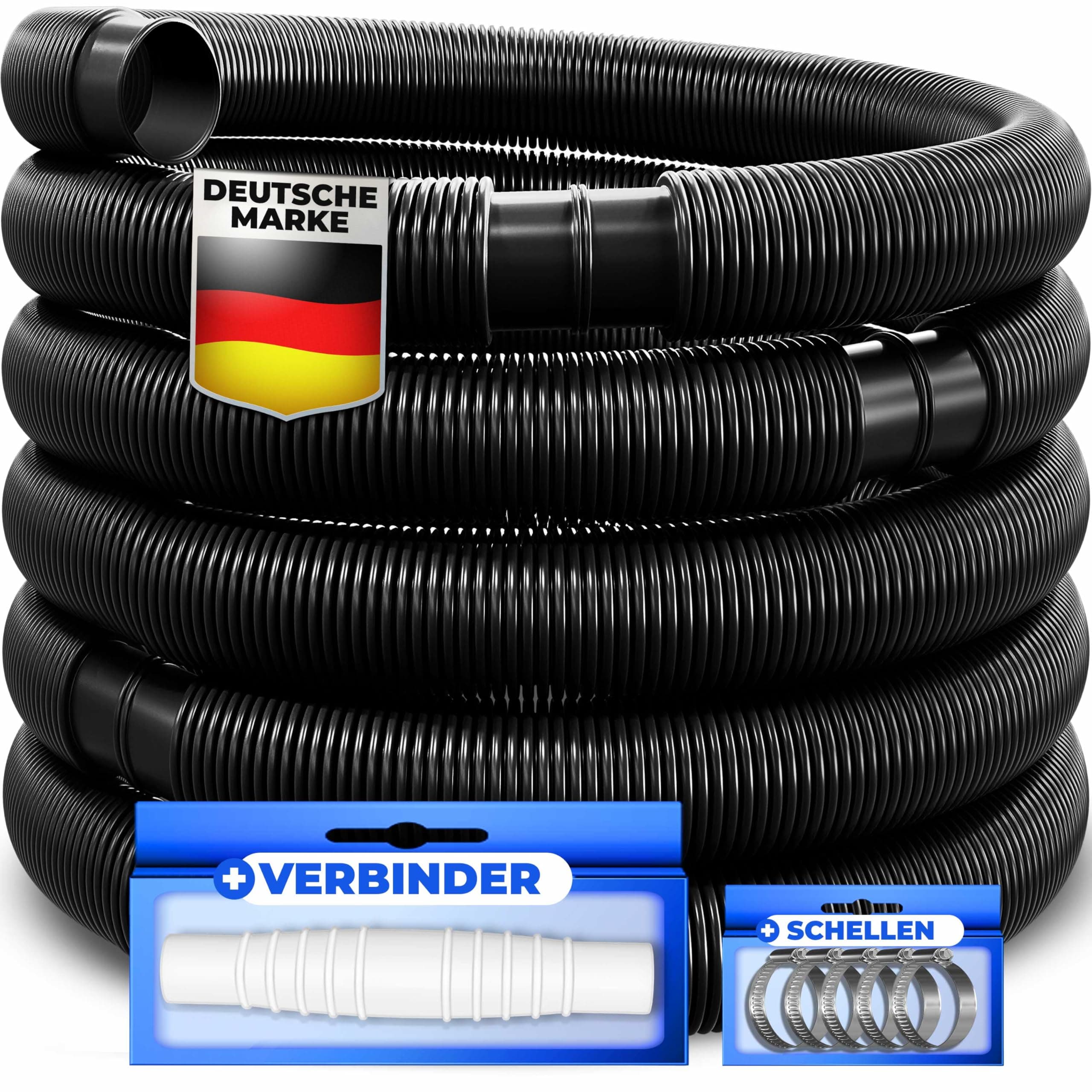KESSER® Poolschlauch 6m / Ø 32mm | Schwimmbadschlauch mit Muffen | Solarschlauch für Pool | Saugschlauch | Pumpenschlauch | Flexibler Wasserschlauch inkl. Schlauchschellen & -verbindung | Schwarz